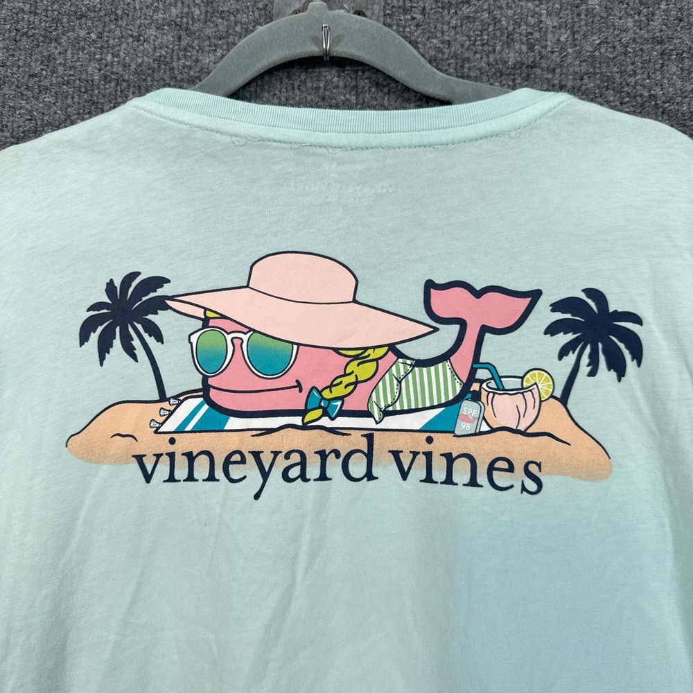 Vineyard Vines Pocket Tee Womens Large Green Beach Whale Graphic Cotton Shirt